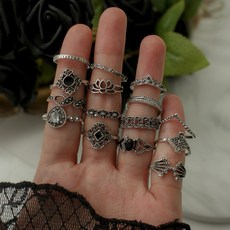 반지세트 실버 15pcs 엔틱 블랙