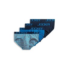 Jockey 남성용 속옷 액티브스트레치 브리프 - 4팩 트루 네이비/쿨 화이트 및 블루 스트라이프/트루 네이비/터쿼이즈 젬 XL