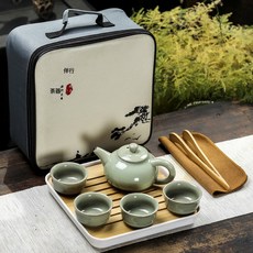DFMEI 便攜旅行茶具套裝家用茶壺簡約提樑便攜式, 1個, 哥窯仿古壺和順杯白盤:如圖