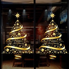 8무드 누구나 쉽게! 양면 컬러 대형 트리 크리스마스 윈도우 스티커 데코 스티커, 골드 빅트리