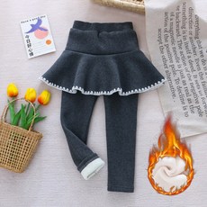 女童假兩件裙褲 秋冬款加絨加厚兒童一體絨長褲