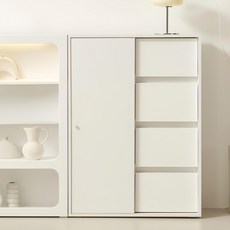 룸앤디 스르륵 4단 서랍 슬라이딩 미닫이 슬림 높은 수납장 일반형, 소프트화이트