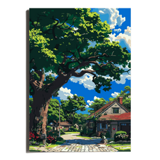 원그리드 DIY 명화그리기 세트 캔버스 유화그리기, 푸른 나무 아래, 1개