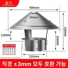 스텐 연통 삿갓 펠렛 연도 화목 역풍 벽난로 난로, 304 210mm 400mm, 기본 색상