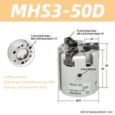 MHS3-16D 평행 스타일 에어 그리퍼 3 핑거 더블 액션 회전 실린더 25D, [06] MHS3-50D