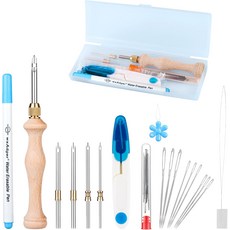 펀치 니들 키트에는 1.6mm-2mm-2.5mm-3.5mm-5mm 바늘 5가지 크기의 금속 성인 초보자를 위한 도구 DIY 공예 장식 및 선물블루에 적합합니다, Blue, 1Box