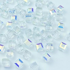 신혼고 크리스탈 유리 구슬 100개 8mm 큐브 페이스드 사각형 모양 스페이서 팔찌 귀걸이 목걸이 DIY 공예품 용품 핑크 AB, Crystal AB