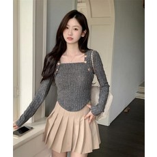 스퀘어넥 니트 니트티 여성 슬림핏 여자 긴팔 어깨