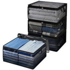 Fixwal 80L 대형 보관 가방 4팩 의류 보관함 접이식 두꺼운 담요 옷장 정리 이불블랙 PVC을 위한 손잡이가 강화된 용기, Black