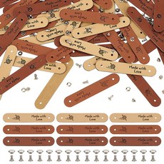 48개 3가지 색상의 PU 가죽 의류용 무지 라벨 (철제 리벳 포함) 혼합 색상 크기: 64x11.5x1.5mm 구멍 크기: 2.6mm, 혼합색