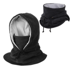 中性騎士用內刷毛連帽頭套+保暖頸套, B（混色） - 黑色