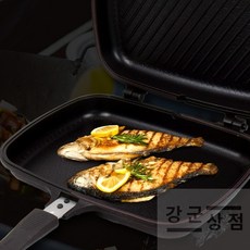 (강군상점) 인덕션 양면팬 생선구이팬 고기구이팬 양면그릴팬 삼겹살 생선프라이팬 국산 구이팬불판 기름튐방지 양면구이팬