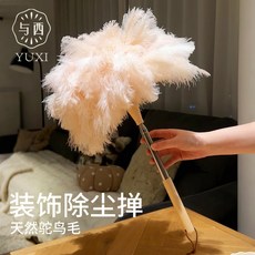 YUXI 鴕鳥毛撣子，可伸縮，家用靜電除塵，裝飾品, 柔粉羽紗, 1個