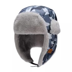 Pelliot 防潑水超輕加厚保暖雷鋒帽(抗寒-30℃) 防風保暖帽 登山帽 護耳帽 滑雪帽 適合賞極光, 藏藍印花