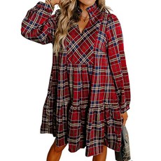 SELINK 여성용 긴소매 드레스 캐주얼 브이넥 부족 프린트 버튼 하늘거리는 보헤미안 미니 비치 드레스 Z57 옐로우 L