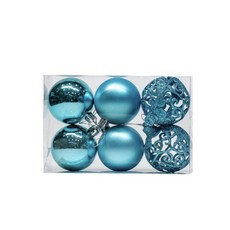 聖誕節電鍍球掛飾6公分6入組-純色/混色/燙金塗鴉 聖誕樹裝飾品, 1個, ６公分藍色｜６入三件組, 藍色