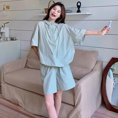 Titikong 여성 루즈핏 상하세트 반팔티+반바지 트레이닝복 데일리 후드 자켓 투피스