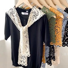 [엔젤디] 데이 스퀘어 뜨게 레이스 스카프 어깨숄