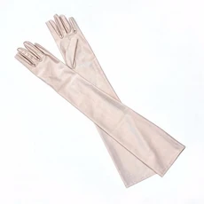 패션 긴 새틴 장갑 이브닝 파티 무도회 코스튬 블랙 화이트 핑크 그레이 베이지 레드, 01 싱글 사이즈, 04 beige