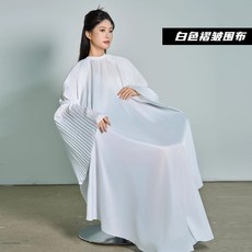 왕리발 고급 미용 앞치마 긴팔 가죽 방수 이발소 케이프, 상세페이지 참고, 화이트 긴팔 주름 앞치마