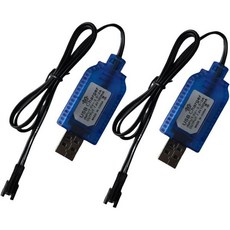 2팩 7.4V USB 충전 케이블 SM2PIN 플러그 호환 RC 카 플레인 탱크 보트 및 기타 리모컨 장난감 배터리 보호 기능 포함 2S 리포 충전기 파란색 2개