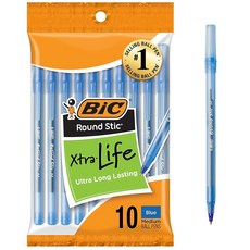 BIC 원형 스티크 엑스트라 라이프 볼펜 초장기 지속력과 일관된 잉크 흐름 블랙 잉크 60수, Blue, 10 Count (Pack of 1)