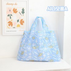 다나에 산리오 휴대용 접이식 빅사이즈 장바구니 에코백 시장가방+크세라스 머리끈, 1개, 시나모롤A