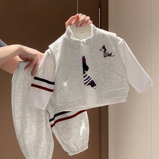 兒童春秋馬甲三件套裝 - 帥氣男女休閒洋氣2025新款童裝