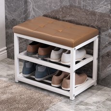 HOMASS미니 벤치신발장 2단 신발수납 벤치형수납장 문 앞 걸상용 스툴, C.50X45X30 가죽 브라운
