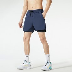 大尺碼假兩件五分運動短褲 涼感冰絲排汗速乾情侶休閒褲