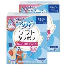 소피 소프트 탐폰 레귤러 양의 보통의 일용 34코입 2개 팩(unicharm Sofy), 34개입