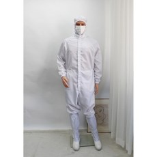 [제전복 원피스] 화이트 기본형 후드부착형 귀망사일체형 후드마스크일체형 방진복 크린룸 정전기방지 무진복 제전가운, 기본형 (후드없음), S, 1개