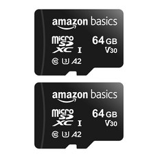 AMAZON BASICS MICROSDXC 메모리 카드 풀 64GB 어댑터 읽기 /S 사이즈 100MB 최대 블랙 A2 U3 속도 (2팩), 64GB(2팩)