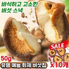 [건강간식] 버섯 과자 표고버섯 칩 버섯칩 전지현 버섯과자 녹용버섯 스낵칩 바삿하고 고소한 야채말린 과자 스낵 칩 크리스피 표고버섯스낵 간식 소포장 랜덤증정, 50g, 10개