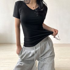 네모엔룩 글램슬림핏 여성용 베이직 인생템 U넥 V넥 이너 레이어드 슬림핏 반소매 티셔츠