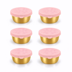 [엘리펀트] 40ml 골드 스테인리스 소스컵 실리콘 무늬뚜껑 포함 미니 양념 소스 보관용 6P세트, 핑크 코랄 (6P 단색세트), 6개