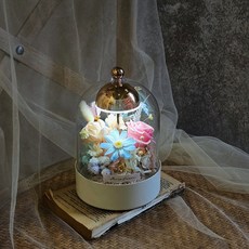 Mania flower 花藝夜燈 玻璃罩 永生花 氣氛燈 裝飾燈 臥室燈, 粉藍