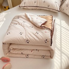 ins四季夏被夏季空調被嬰兒可機洗夏涼被被芯學生宿舍雙層紗被子, 花邊/曲奇熊【雲感7A級抗菌棉填充】