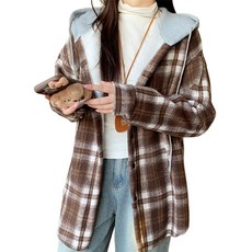 지니우우 J0241A 기모 체크 후드 남방