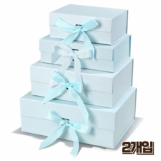홈앤힐링 고급 선물상자 접이식 리본 싸바리 상자, 2개, 클레이 민트