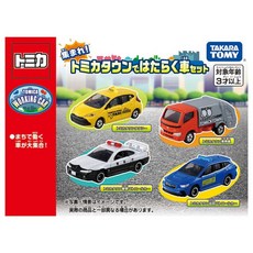 TAKARA TOMY 多美小汽車 TOMICA 工作車組 四入組 (計程車/垃圾車/警車/巡邏車), 1個, Multi-color