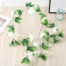 仿真玫瑰花藤 2.4M 仿真綠植 牆面壁掛裝飾, 1個, 白色