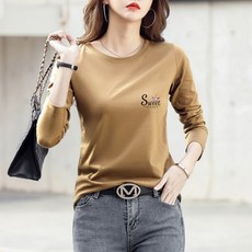 스타일아유 간절기 자체제작 스판 Sweet 레터링 프린팅 라운드넥 베이직 긴팔 티셔츠 TS2043