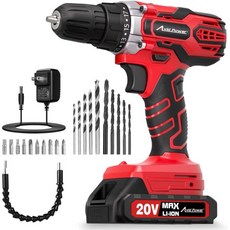 AVID POWER 20V MAX 무선 전동 드릴 키트 배터리 충전기 포함 2단 속도 조절 3 8인치 키리스 척 19단 22개 비트 255934, 1-red