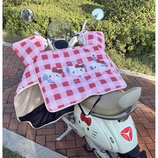 臺灣-出貨 新款多巴胺擋風被春秋款可愛防水防曬電動車擋風冬季加厚防風保暖 RIJE, 三麗偶聯名【紅色凱蒂貓-加絨加厚】, 1個