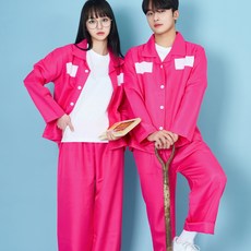 [반팔 긴팔보유] 핑크 죄수복 핫 핑크 반티 체육대회 졸업사진 수학여행 할로윈