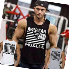 피트니스짐웨어 남자 아메리칸 머슬 코튼 헬스 민소매 나시 티셔츠