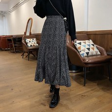 708090 A라인 잔꽃무늬 플라워 밴딩 롱 스커트