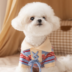 펫올웨이즈 강아지 겨울용 스트라이프 순면 니트, 스카이블루, 1개