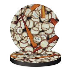 컵 홀더용 2.75인치 블랙 레오파드 프린트 범용 미끄럼 방지 고무 자동차 컵받침 2개 여성용 인테리어 액세서리, Baseball Sport, 2.75 Inch